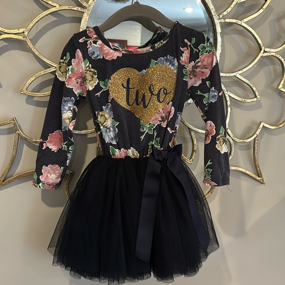 Toddler Birthday Tutu Dress- Navy Floral 2T